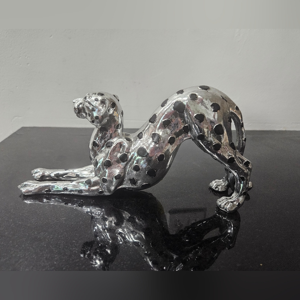 10" Silver and Black Leopard Peruvian Figurine